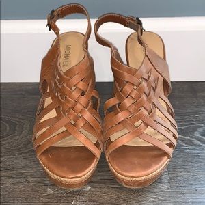 MICHAEL Cork Wedges — Brown